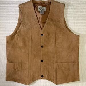 Cripple Creek Men's Light Brown Suede Leather Snap Front Vest, XL